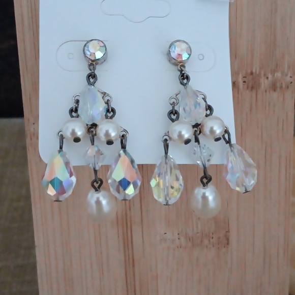 Silver Tone Rhinestone Beaded Dangle Earrings - Picture 4 of 7